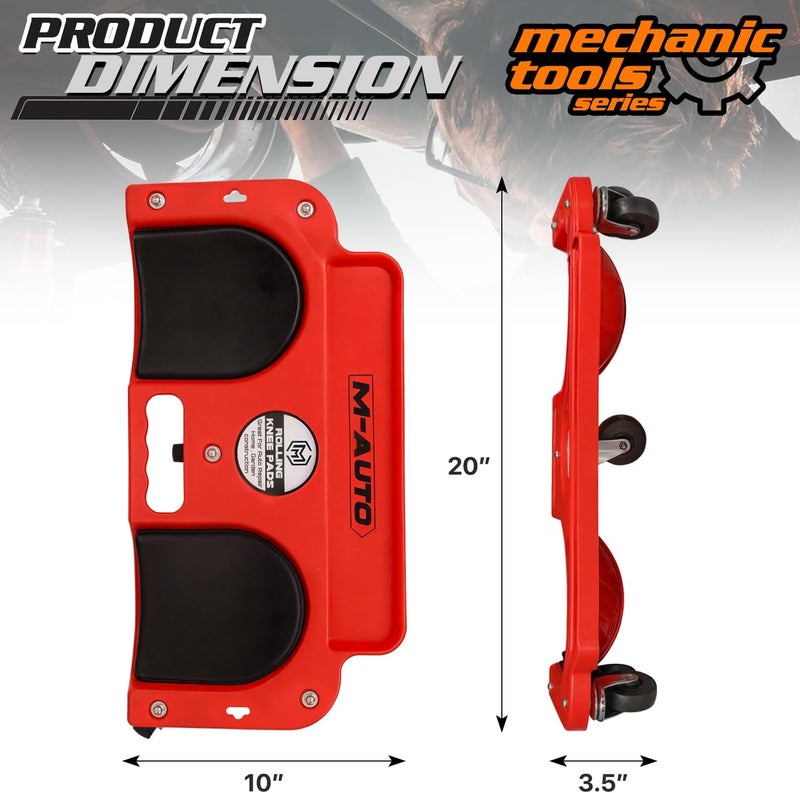 M-AUTO Rolling Knee Creeper Durable Knee Pads with Full 360 Degree Turn Casters and Tool Tray, Garage Kneeling Pads on Swivel Castors for Home Workshop Auto Repairing Maintaining, Red - Image 2